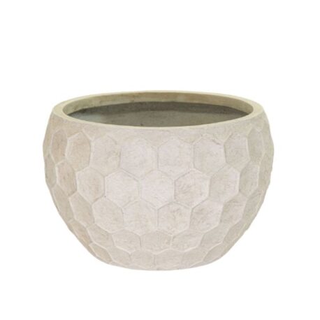 vaso-decorativo-rotondo-yarabowllow-fibra-argilla-nido-ape-beage-crema-floralgarden-600×600 Vaso Ciotola YaraBowlLow in fibra di argilla con design a nido d'ape. Su Floral Garden: finitura effetto pietra con foro per esterni in 2 grandi misure!